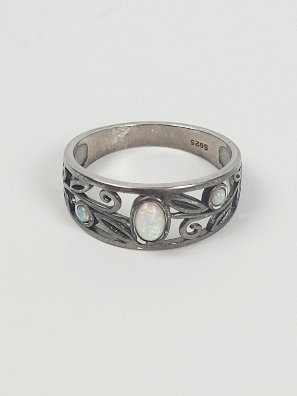 Vintage Victorian Style 925 Solid Sterling Silver Lab-Created Opal Ring~Size 6.7